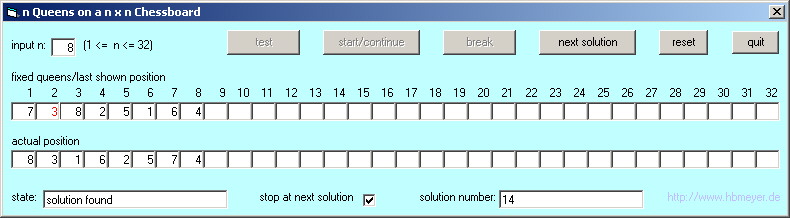 fast computation of solutions for the n queens problem